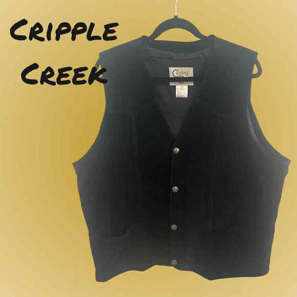 Men's Cripple Creek 100% Suede Leather Black Nickel Snap Button Vest Size XL EUC - Picture 1 of 5